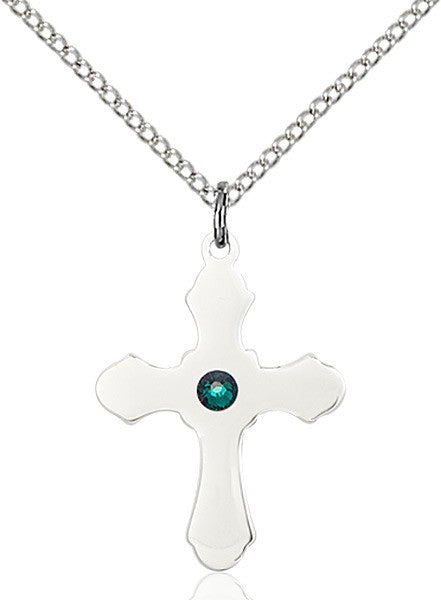 Medium High Polished Soft Edge Cross Pendant with Birthstone Options