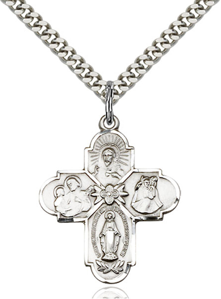 Budded Tip Floral Center Four-Way Medal for Men