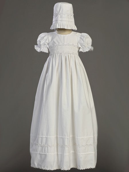 Marie Smock Cotton Long Length Baptism Gown