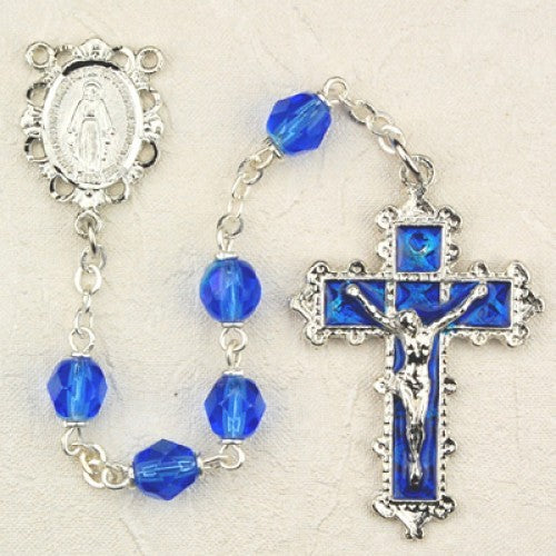 September Birthstone Rosary (Sapphire) - Rhodium Plated
