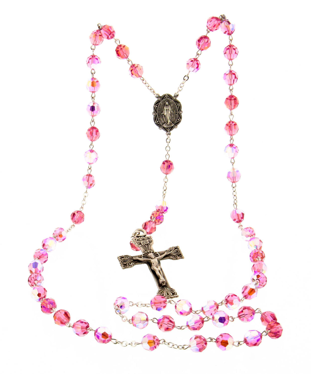 Pink 8mm Pink Crystal Rosary in Sterling Silver