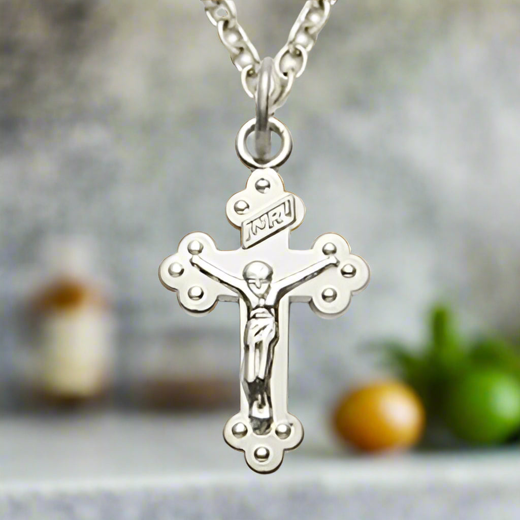 Baby Budded Sterling Silver Crucifix Necklace