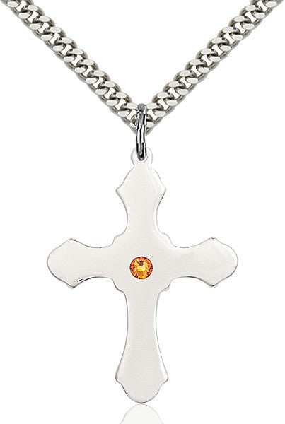 Large High Polished Soft Edge Cross Pendant with Birthstone Options