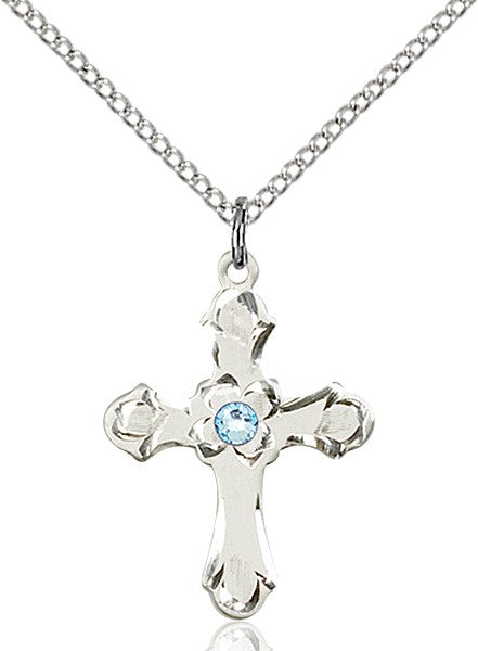 Medium Budded Cross Pendant with Etched Border Birthstone Options