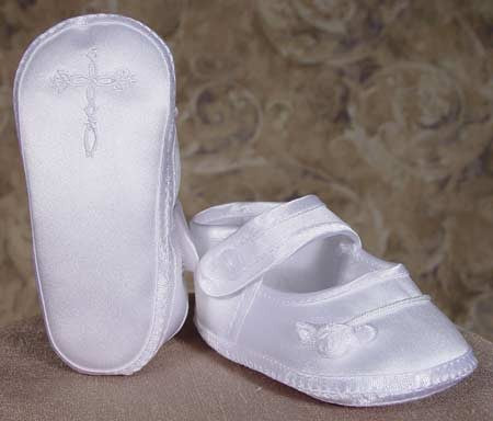 Satin Baptism Shoe with Celtic Cross and Rosette for Girls