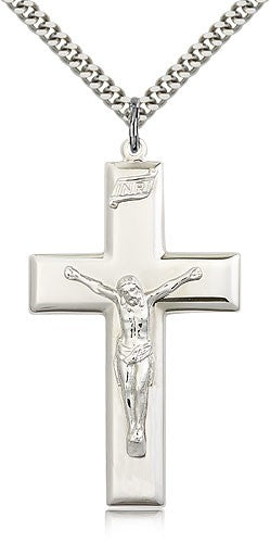 Men's Thick High Polish Crucifix Pendant | Sterling Silver & Gold