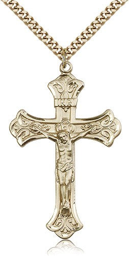 Men's Budded Tip with Scrolls Crucifix Pendant