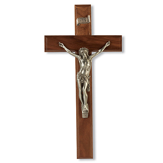 Curved Corpus Walnut Crucifix - 12 inch