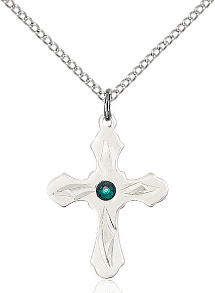 Cross Pendant with Pointed Etching Birthstone Options for Youth