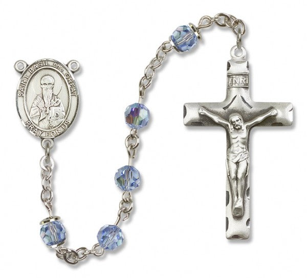 St. Basil the Great Sterling Silver Heirloom Rosary Squared Crucifix