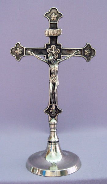 Standing Crucifix in Silver Plated Brass - 11.5" High