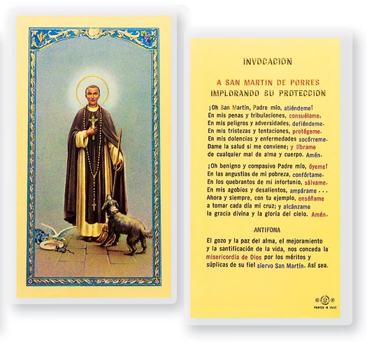 San Martin De Porres Laminated Spanish Prayer Card