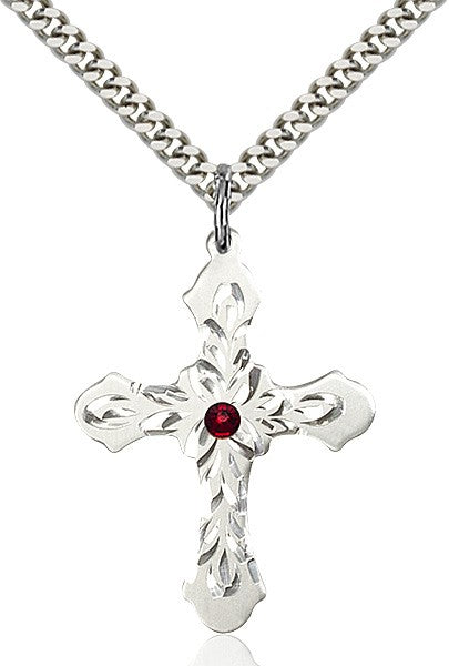 Floral and Petal Cross Pendant with Birthstone Options
