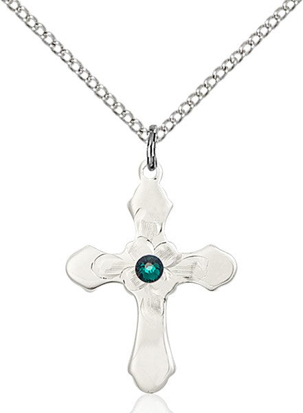 Floral Center Youth Cross Pendant with Birthstone Options