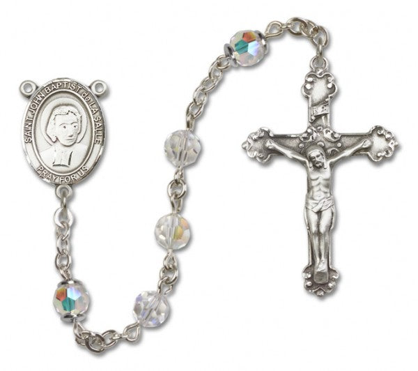 St. John Baptist de la Salle Sterling Silver Heirloom Rosary Fancy Crucifix