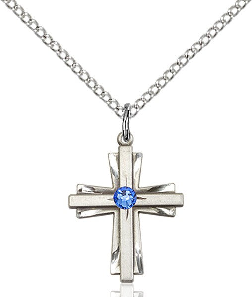 Etched Cross Pendant with Birthstone Options for Youth