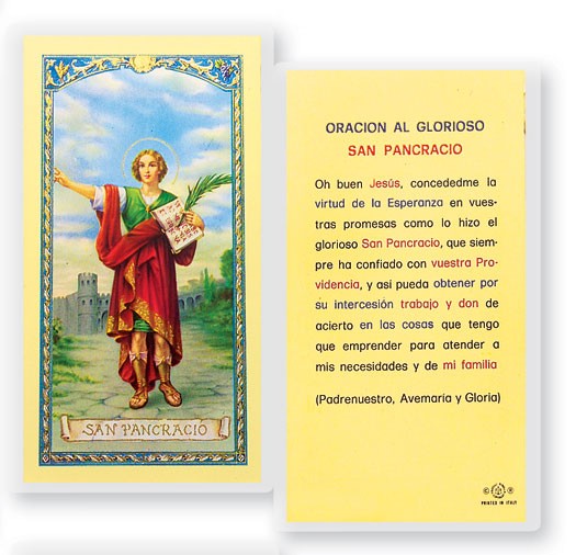 Oracion A San Pancracio Laminated Spanish Prayer Card