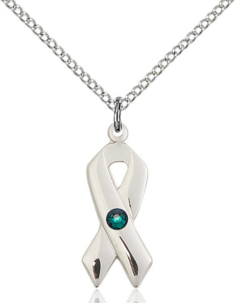 Awareness Ribbon Pendant with Birthstone Options