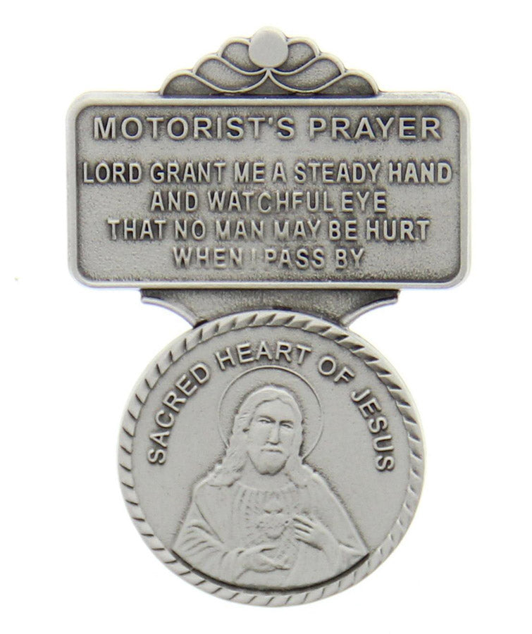 Sacred Heart Motorist's Prayer Visor Clip, Pewter - 2 1/4'H