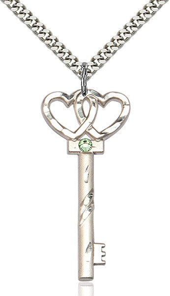 Larger Double Hearts Key Pendant with Birthstone