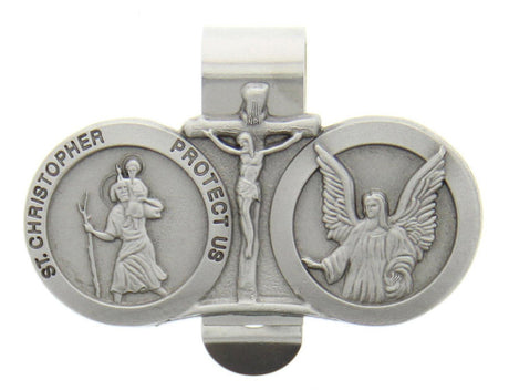St. Christopher & Guardian Angel Auto Visor Clip Pewter
