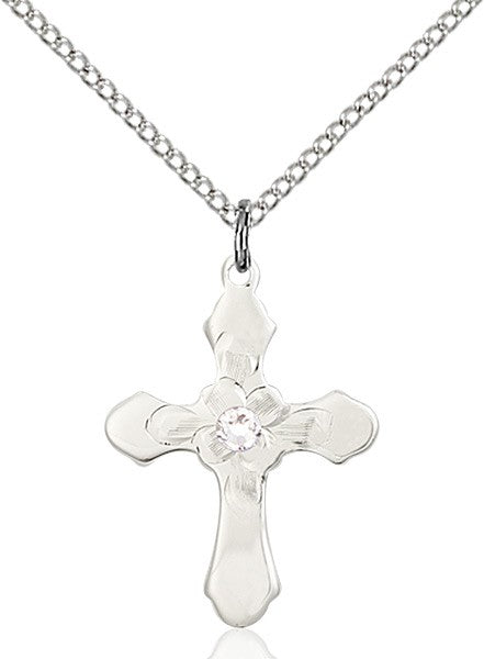 Floral Center Youth Cross Pendant with Birthstone Options