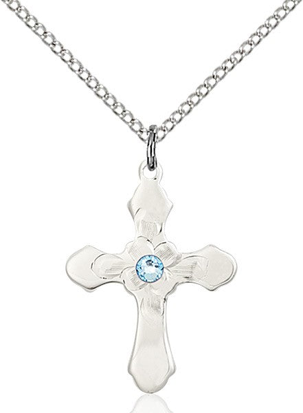 Floral Center Youth Cross Pendant with Birthstone Options