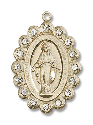 Miraculous Medal Necklace with Clear Swarovski Crystals