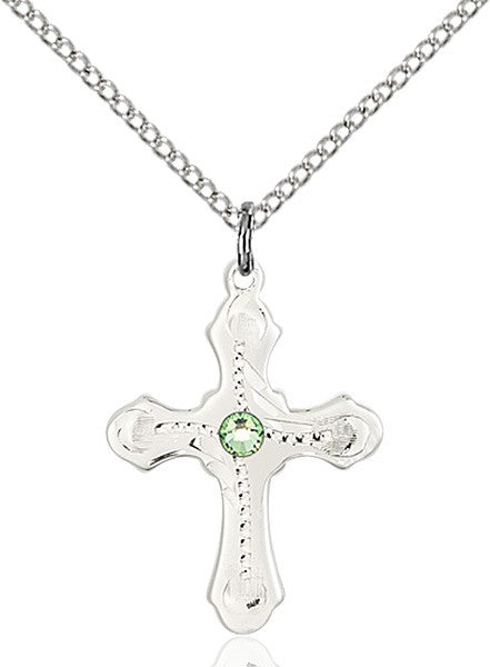 Cross Pendant with Dotted Etching with Birthstone Options for Youth