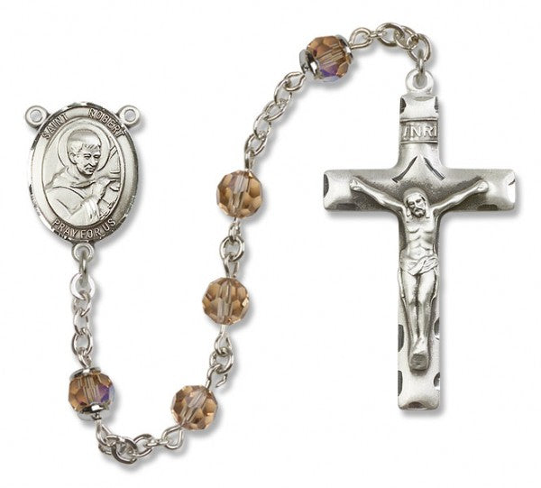 St. Robert Bellarmine Sterling Silver Heirloom Rosary Squared Crucifix