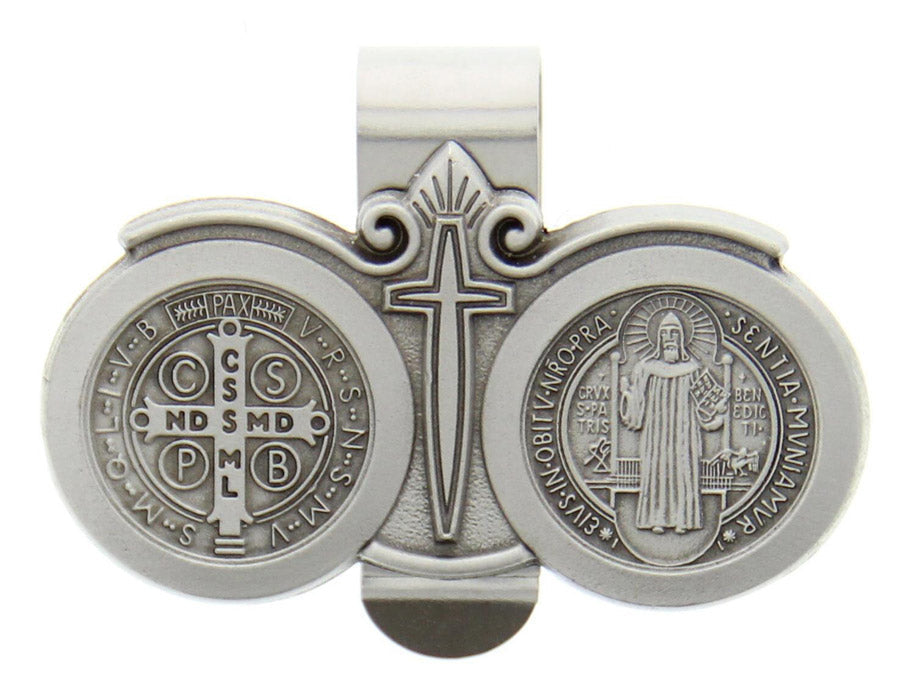 St. Benedict Auto Visor Clip, Pewter - 2 1/2'W