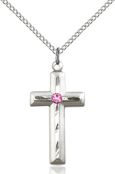Matte and Polished Cross Pendant with Birthstone Options