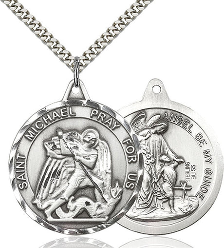 Large Round Double-sided St. Michael Guardian Angel Medal for Women