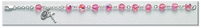 Rosary Bracelet - Sterling Silver with 7mm Pink Swarovski Beads