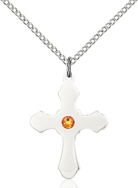 Medium High Polished Soft Edge Cross Pendant with Birthstone Options