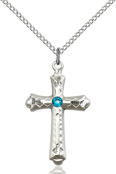 Matte Cross Pendant with Diamond Etching Birthstone Options
