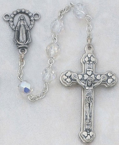 April Birthstone Rosary (Crystal) - Silver Oxidized