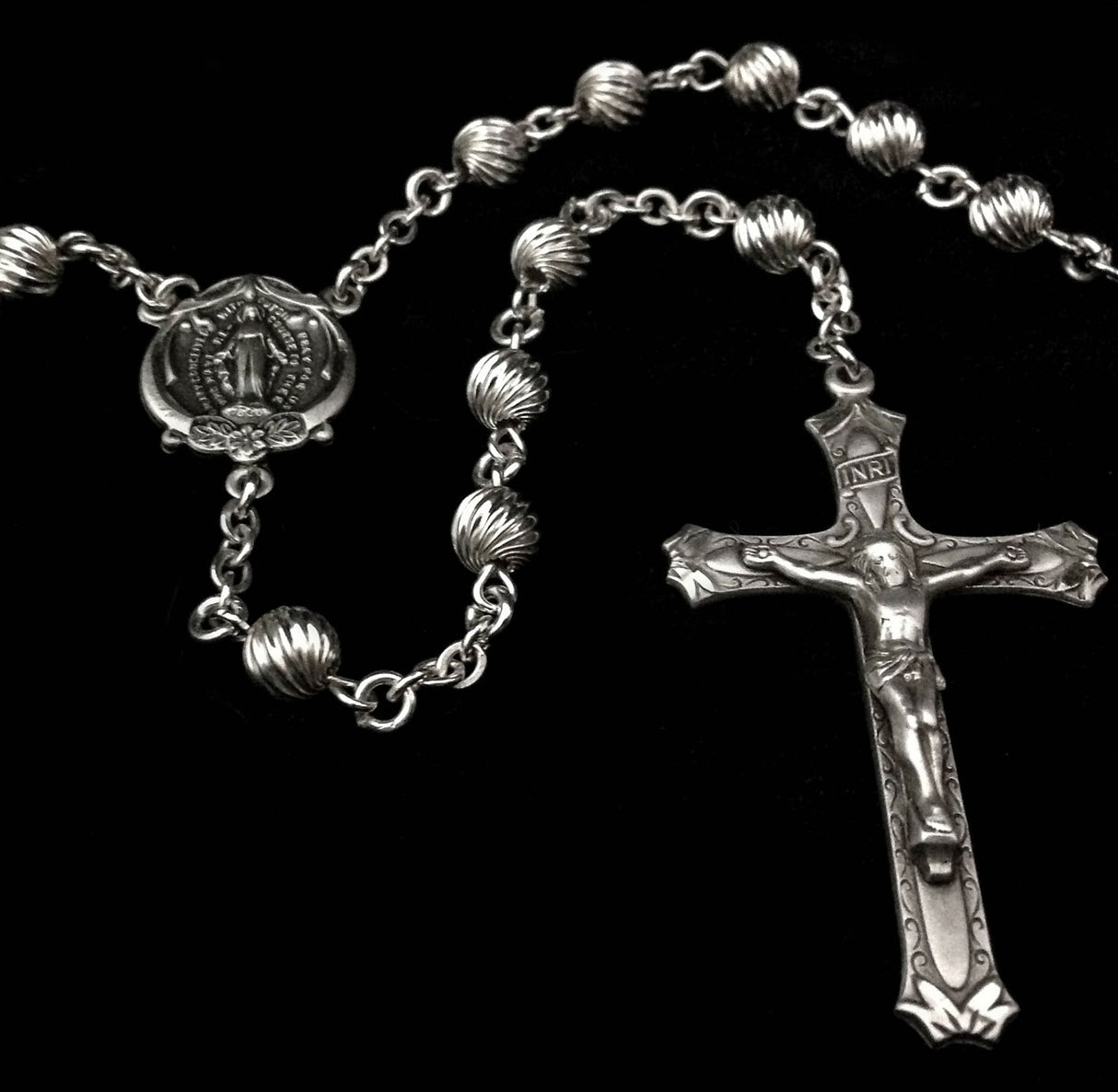 Sterling Silver Spiral Bead Rosary 6mm