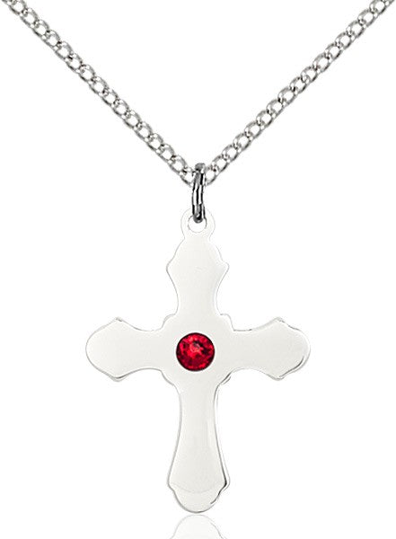 Medium High Polished Soft Edge Cross Pendant with Birthstone Options