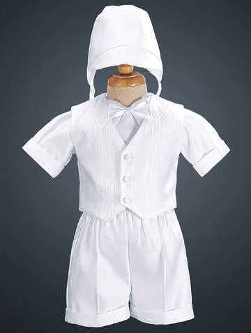 Satin Boy's Baptism Vest & Shorts with Hat