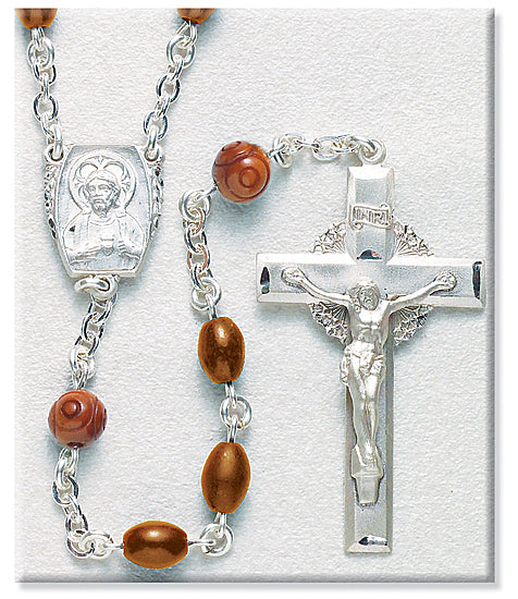 Rosary 8mm Brown Cocoa Beads and Sterling Silver for Men