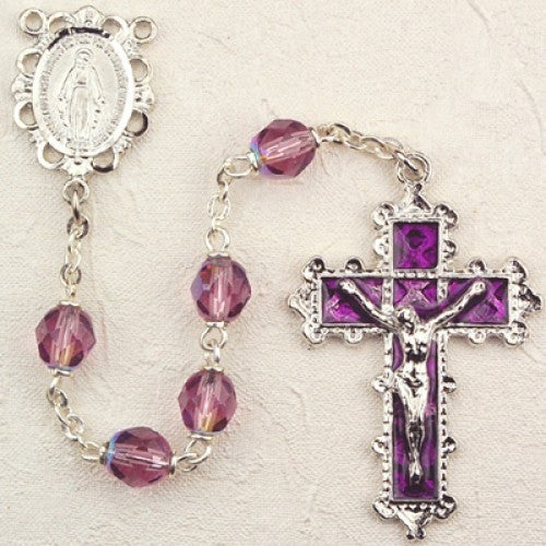 February Birthstone Rosary (Amethyst) - Rhodium Plated