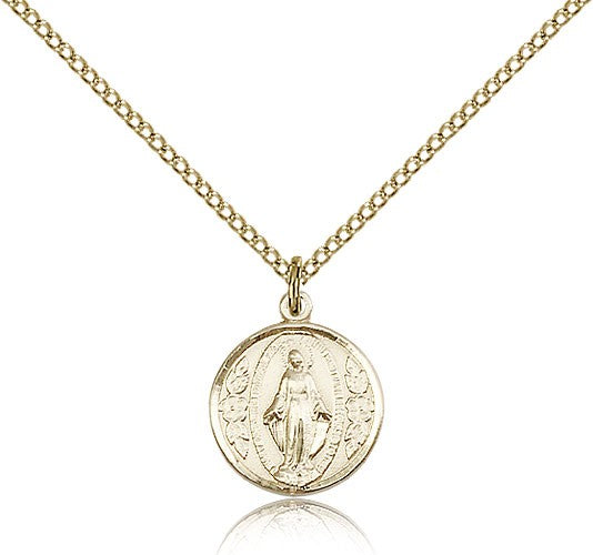 Petite Miraculous Medal with Floral Leaf Accents Necklace