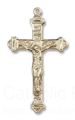 Men’s Sterling Silver, Gold-Filled, or 14K Solid Gold Cross-Tip Crucifix Pendant – 1 7/8″ Tall