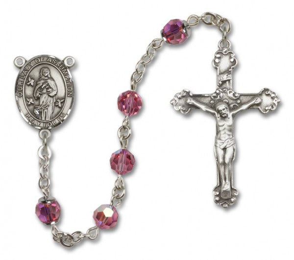 Our Lady of Assumption Sterling Silver Heirloom Rosary Fancy Crucifix