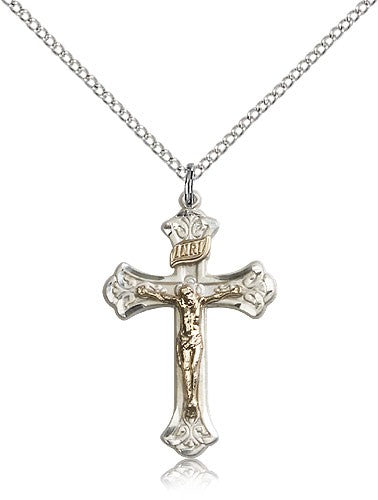 Crucifix Pendant with Budded Tip Gold Silver for Women