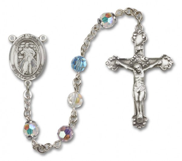 Divine Mercy Sterling Silver Heirloom Rosary Fancy Crucifix