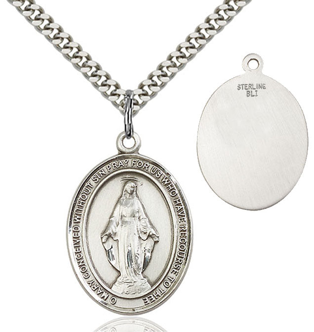 Oval Sterling Silver Miraculous Medal Necklace