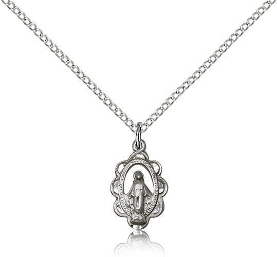 Open-Cut Miraculous Medal Necklace with Scalloped Border