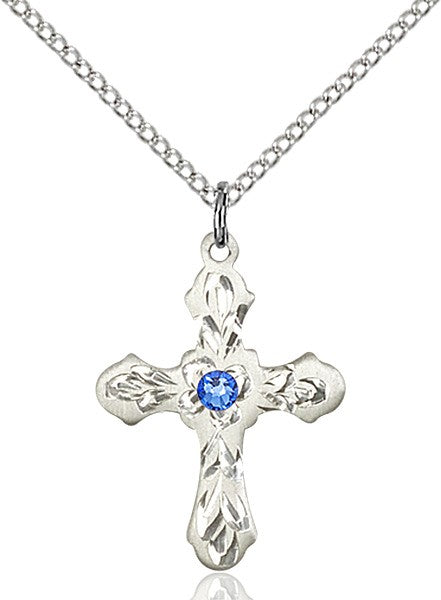 Medium Floral and Petal Cross Pendant with Birthstone Options
